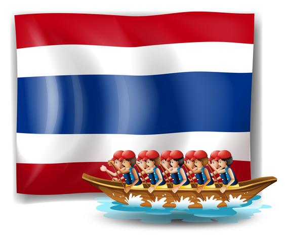 Een boot met mannen dichtbij de vlag van Thailand vector