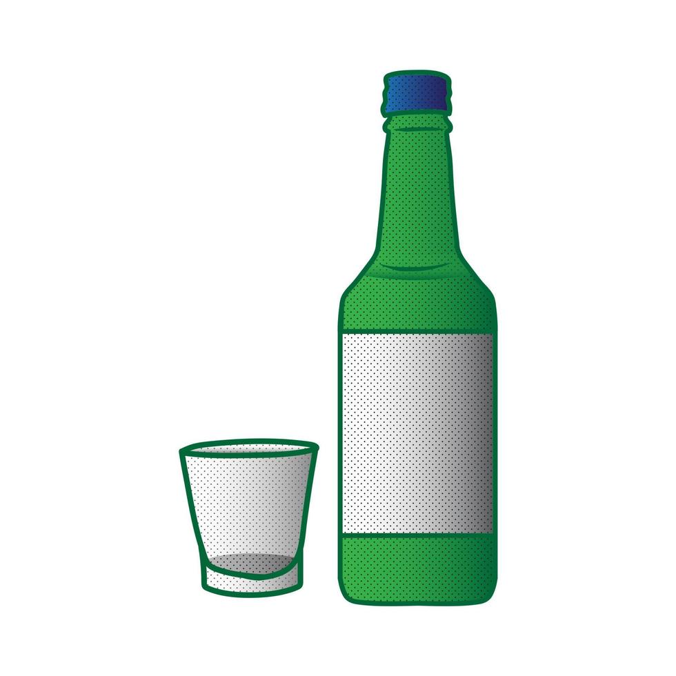 illustratie van glazen fles en glas in cartoon-stijl vector