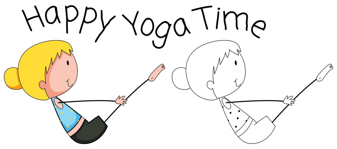 Doodle gelukkig meisje doet yoga vector