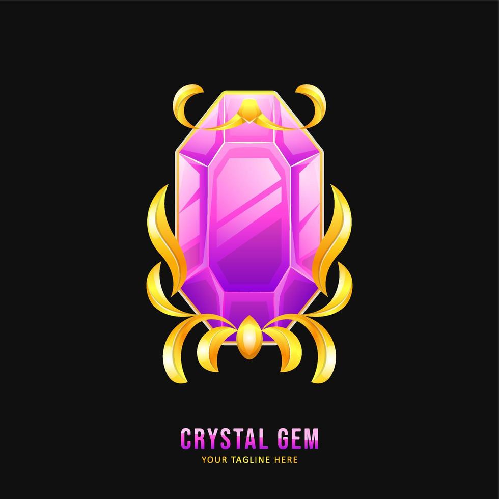 paarse kristallen edelsteen badge met ornamentrand vector
