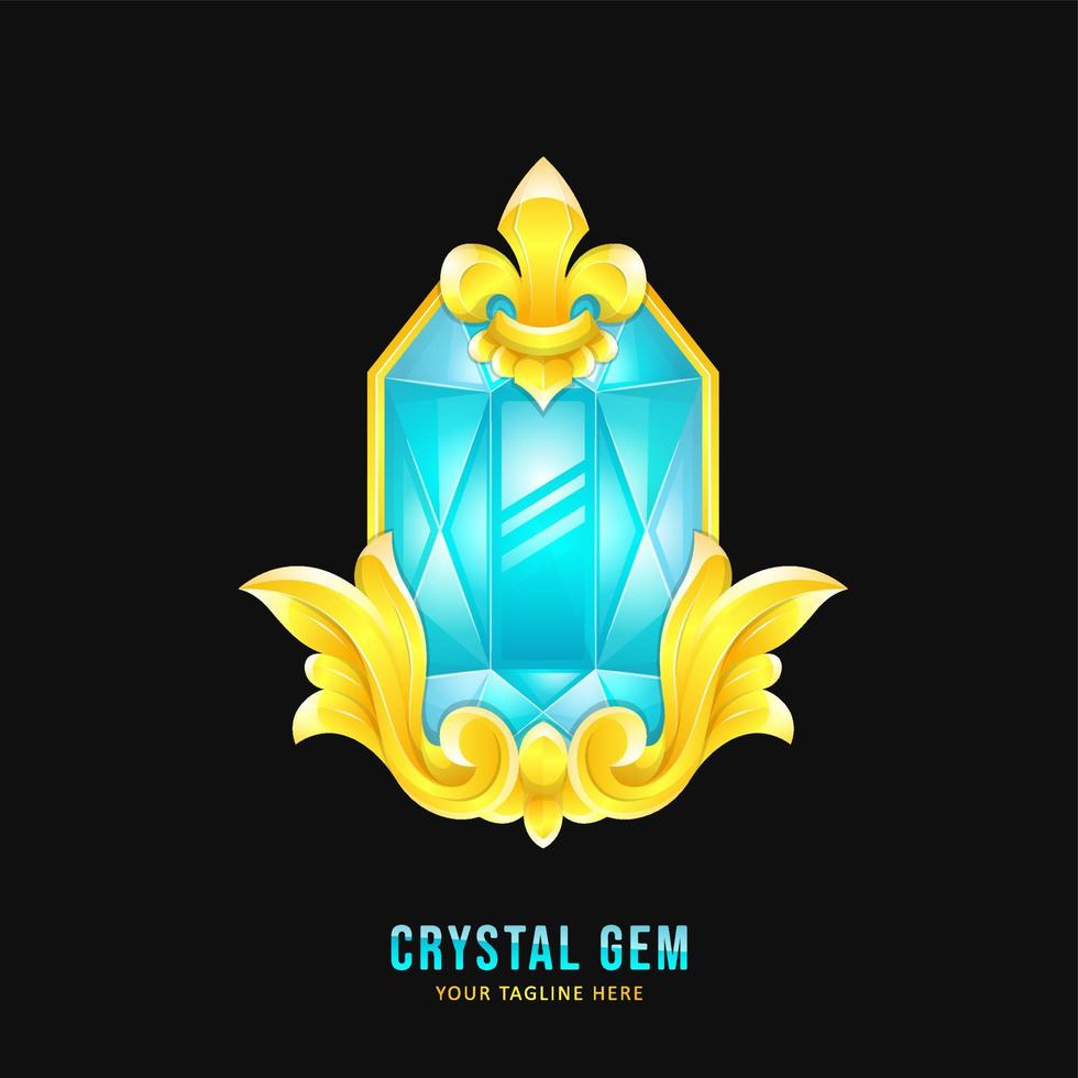 blauwe kristallen edelsteen badge met ornamentrand vector