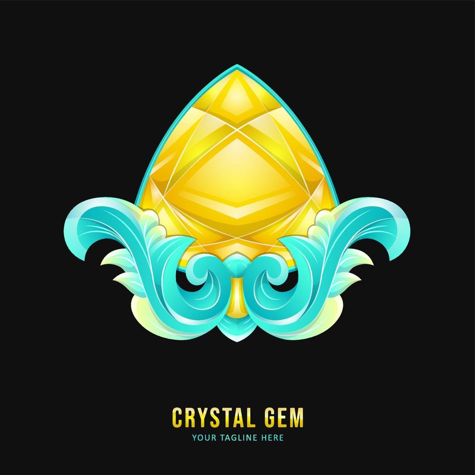 gele kristallen edelsteen badge met ornamentrand vector