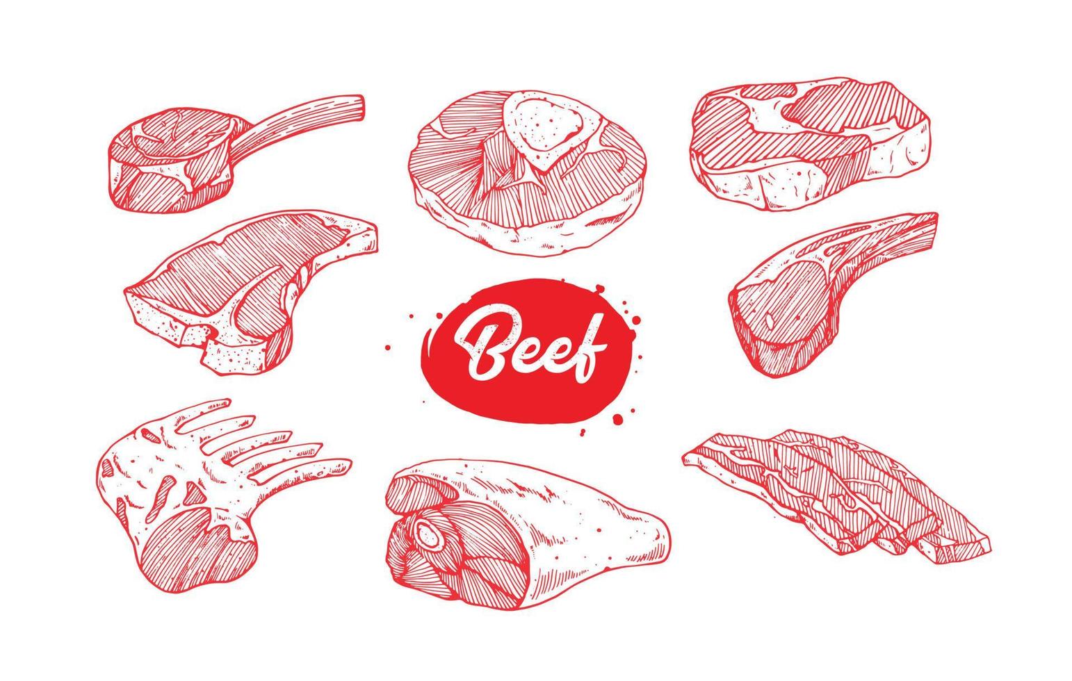 rundvlees vlees instellen illustratie vector