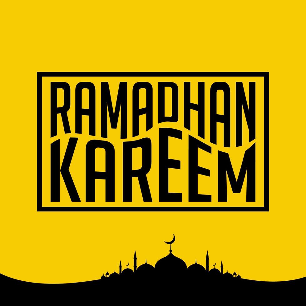 ramadan kareem typografisch. ramadhan feest wenskaart vectorillustratie. belettering samenstelling van moslim heilige maand met moskeegebouw vector