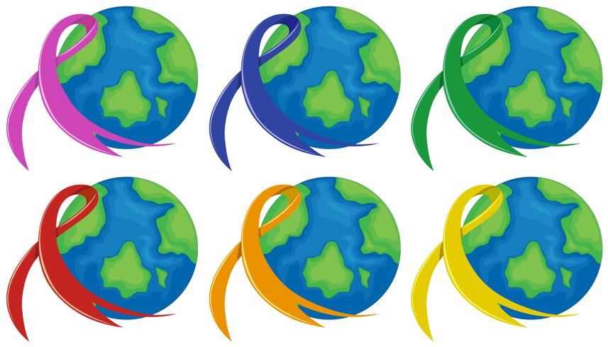 Aarde en verschillende kleurenlinten vector