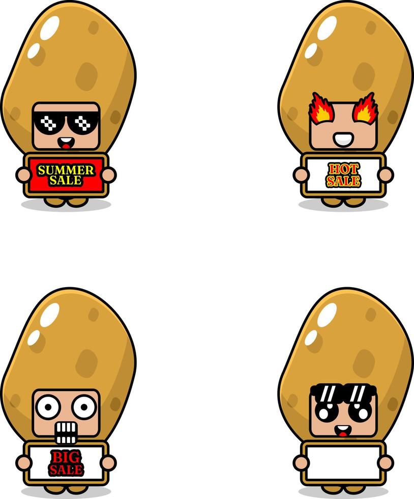 schattig stripfiguur vector aardappel groente mascotte kostuum set zomer verkoop bundel collectie
