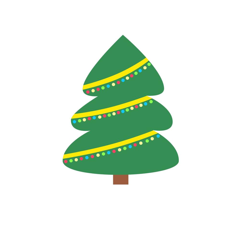 een eenvoudige pluizige kerstboom met een geel lint als symbool van een gelukkig nieuwjaar, een leuke viering van de kerstvakantie. lichte sieraden schitteren. vector