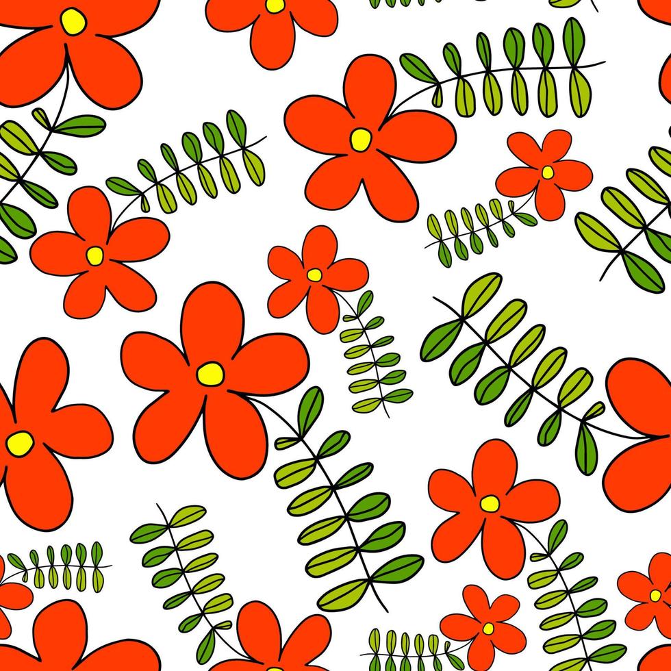 abstracte kleurrijke doodle bloem met krullen naadloze patroon. rommelig fantasie bloemen achtergrond. vector