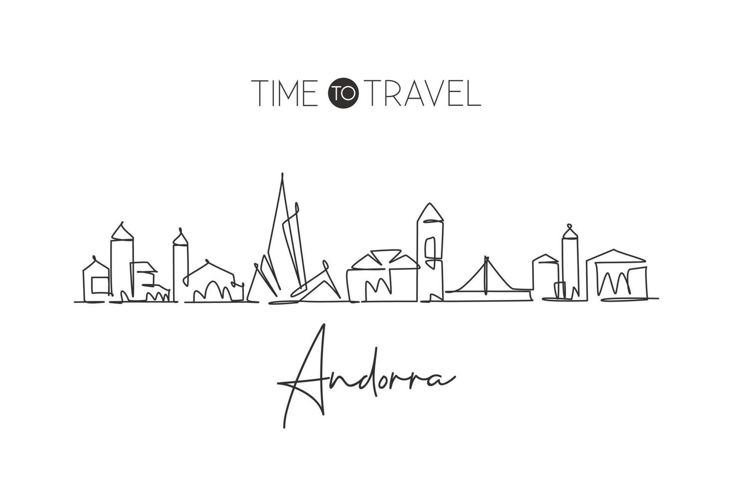 een doorlopende lijntekening van de skyline van de stad Andorra la Vella. mooie historische ansichtkaart. wereld landschap toerisme reizen vakantie. bewerkbare stijlvolle lijn enkele lijn tekenen ontwerp vectorillustratie vector