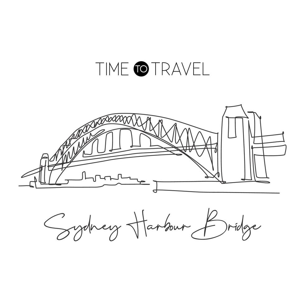 enkele doorlopende lijntekening sydney harbour bridge landmark. mooie constructie in australië. wereld reizen home decor kunst aan de muur poster concept. moderne één lijn tekenen ontwerp vectorillustratie vector