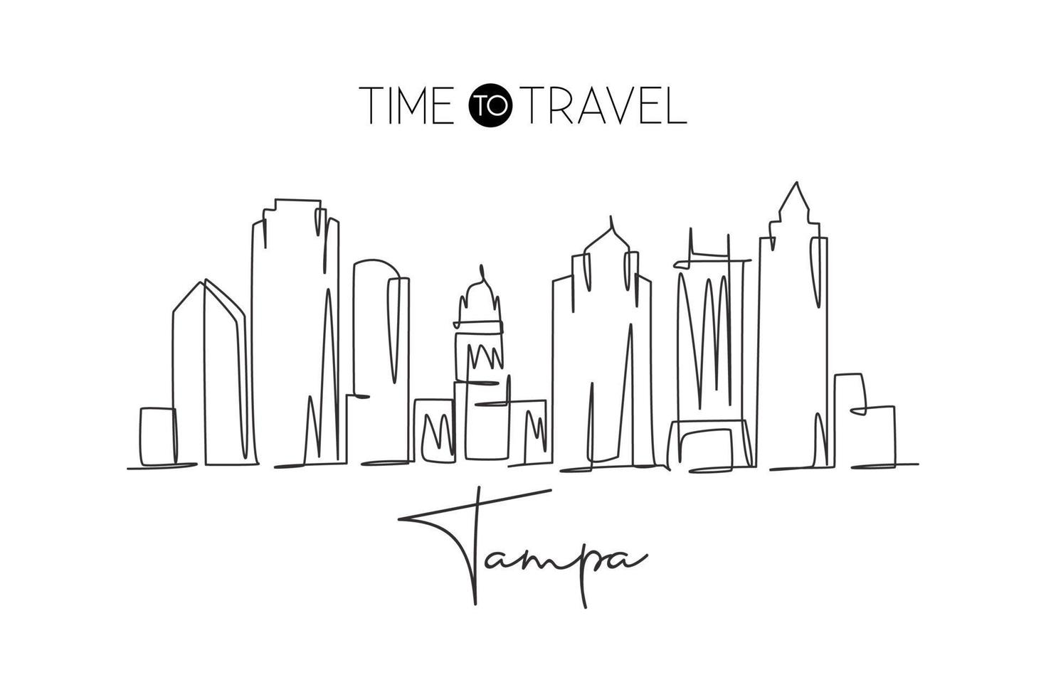 een doorlopende lijntekening tampa city skyline, verenigde staten. mooi oriëntatiepunt. wereld landschap toerisme reizen vakantie poster. bewerkbare stijlvolle lijn enkele lijn tekenen ontwerp vectorillustratie vector