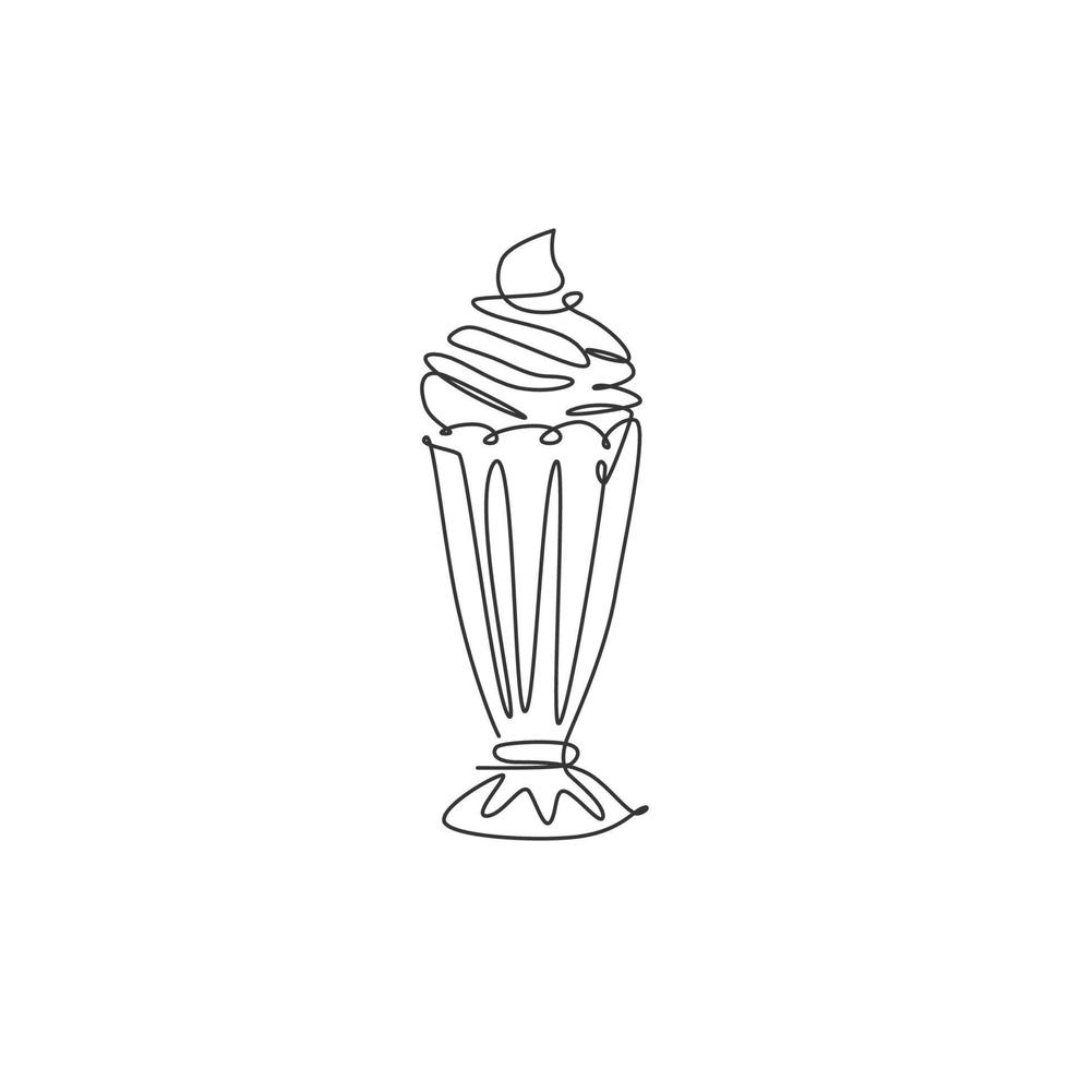 enkele doorlopende lijntekening van gestileerd vers milkshake drankje winkel logo label. embleem restaurantconcept. moderne één lijntekening ontwerp vectorillustratie voor café, winkel of voedselbezorgservice vector