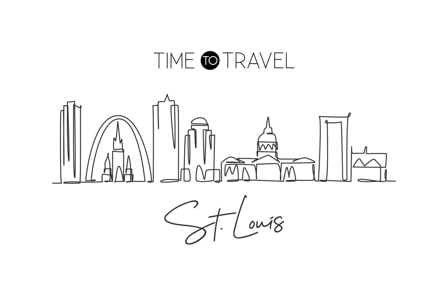 een doorlopende lijntekening van st. De skyline van de stad van Louis, Verenigde Staten. mooi oriëntatiepunt. wereld landschap toerisme reizen vakantie muur decor art poster print. stijlvolle enkele lijn tekenen ontwerp vectorillustratie vector