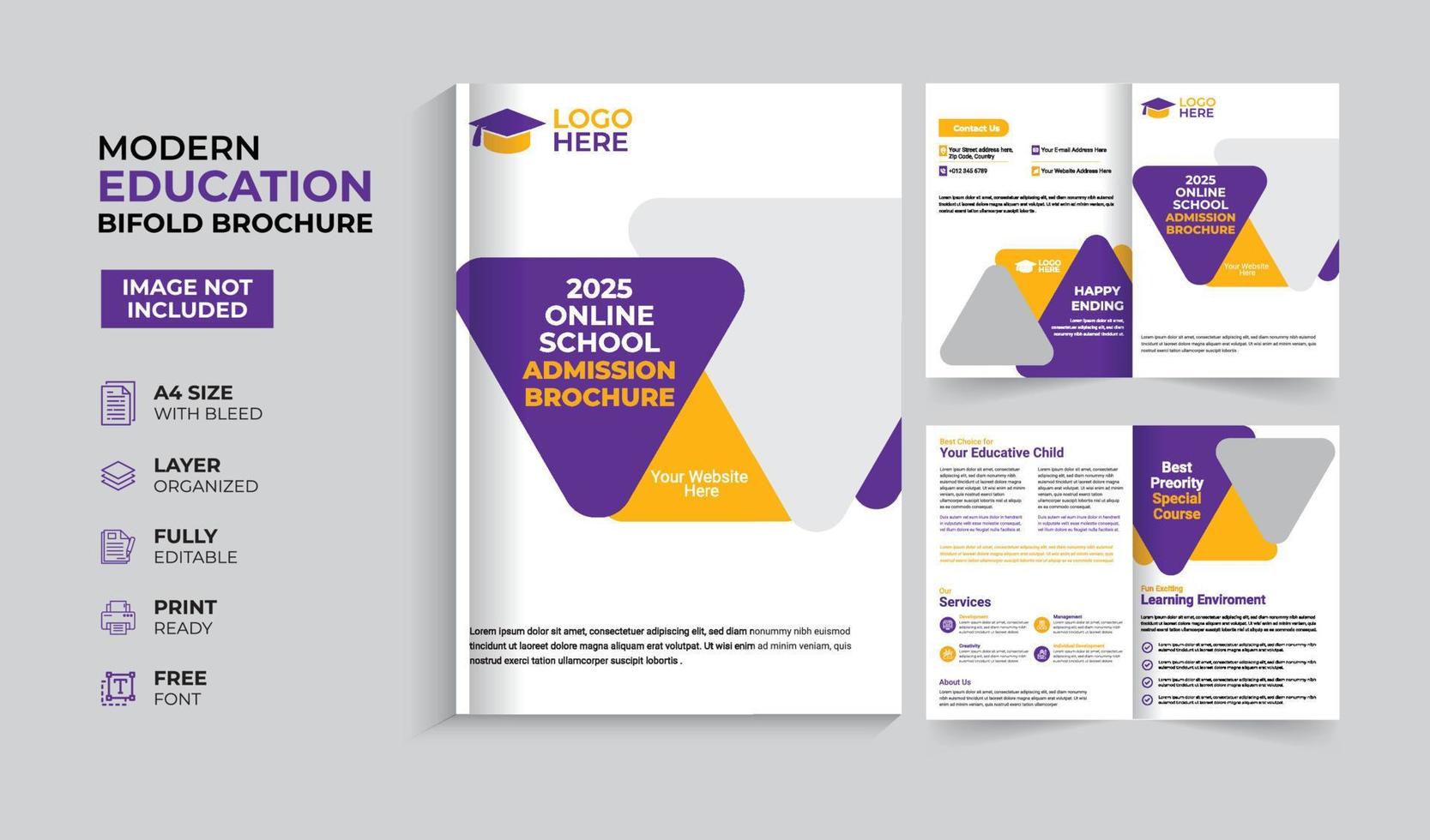 creatieve en moderne onderwijstoelating tweevoudige brochure vector