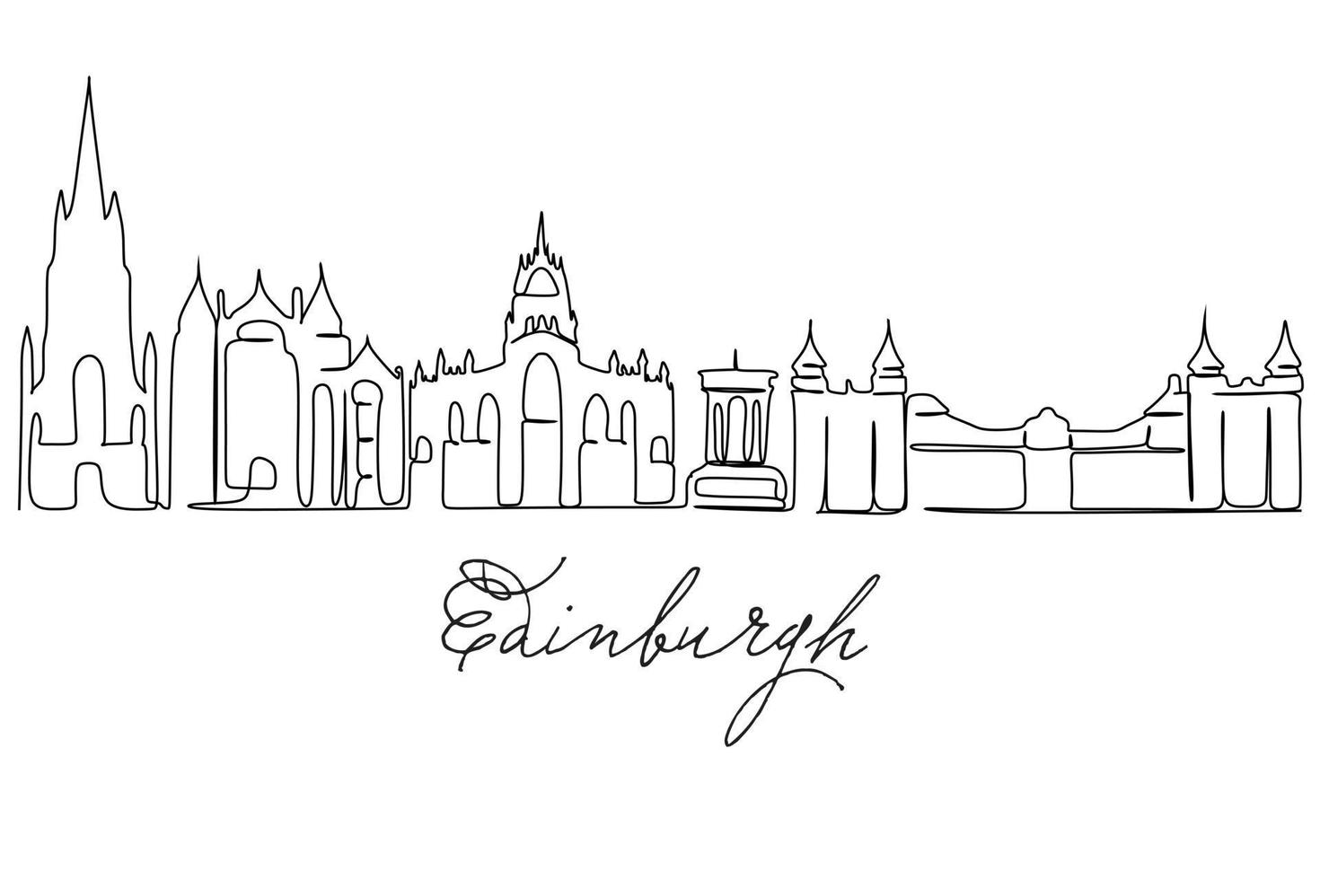 een doorlopende lijntekening skyline van de stad van edinburgh, prachtig oriëntatiepunt. wereld landschap toerisme reizen vakantie poster. bewerkbare stijlvolle lijn enkele lijn tekenen ontwerp vectorillustratie vector