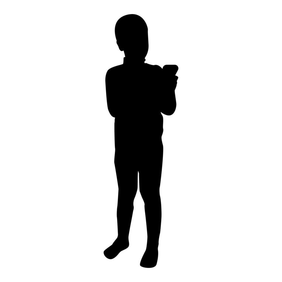 silhouet jongen met smartphone telefoon aan het spelen vector