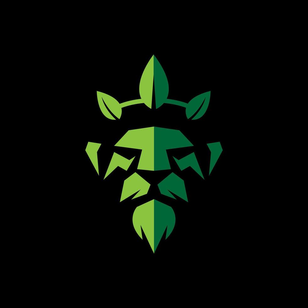 illustratie vector logo sjabloon van leeuwenkoning met bladeren kroon