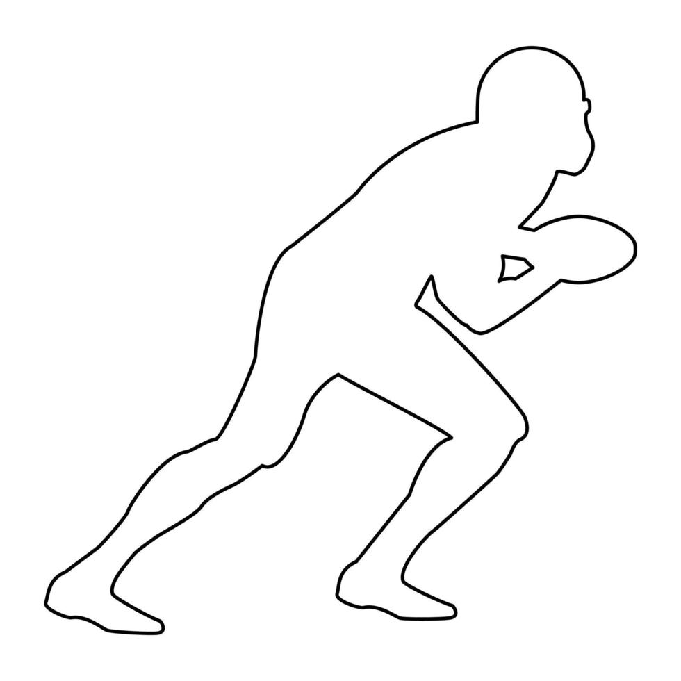 american football speler contour overzicht lijn pictogram zwarte kleur vector illustratie afbeelding dunne vlakke stijl