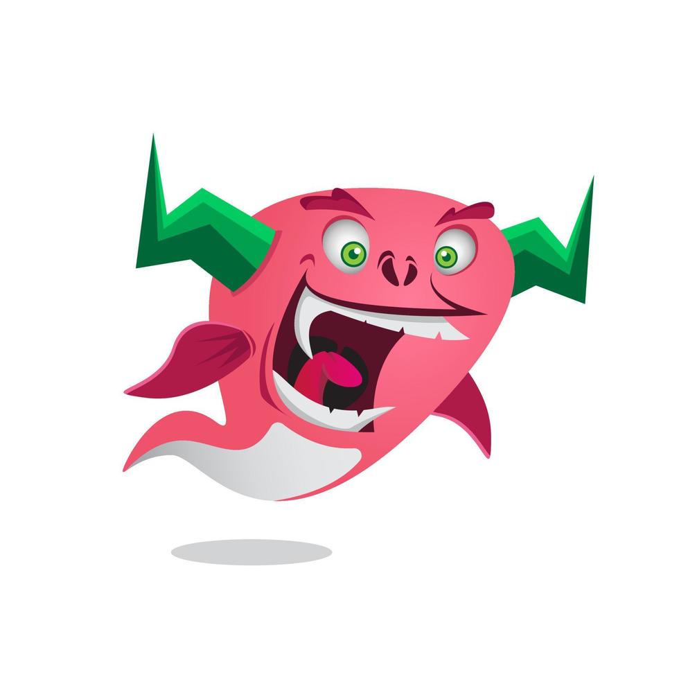 gelukkig schattig roze cartoon monster karakter illustratie. geschikt voor t-shirtontwerp, print, halloween-decoratie, verjaardagsfeestdecoratie, kinderboek, embleem, logo of sticker. vector illustratie