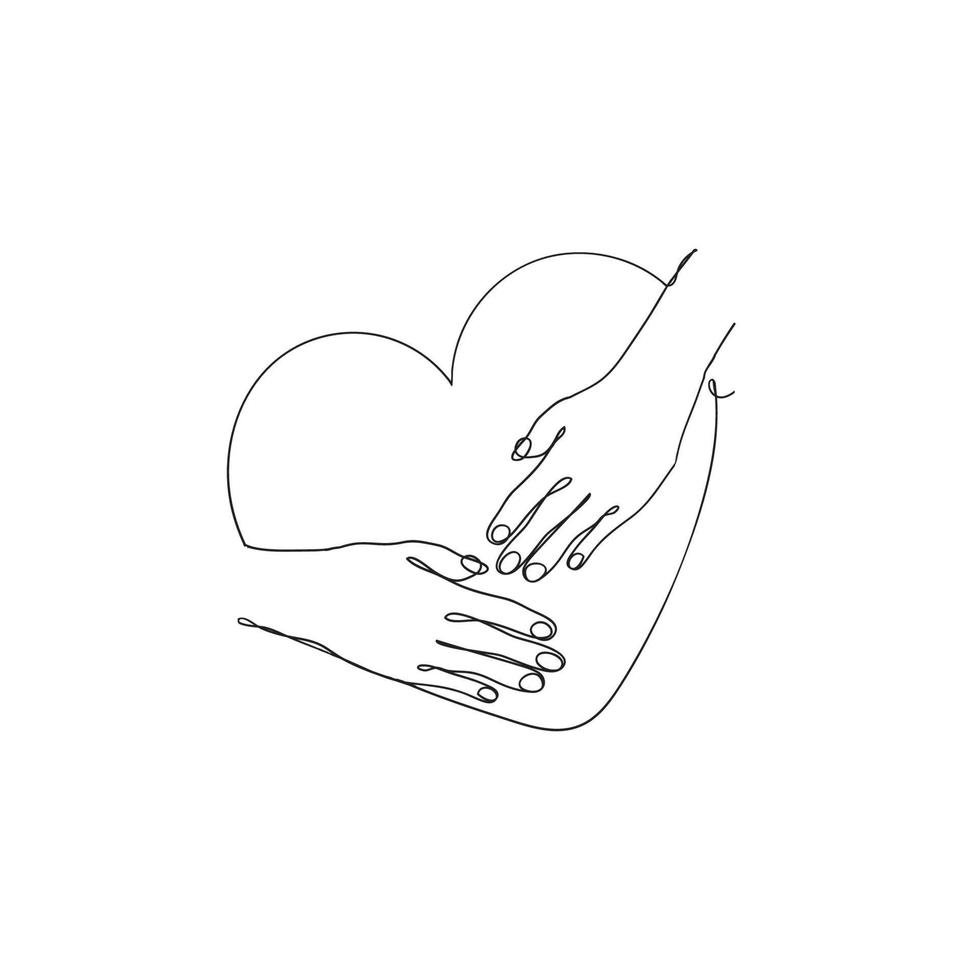 hand getrokken doorlopende lijntekening hand met liefde illustratie vector geïsoleerd