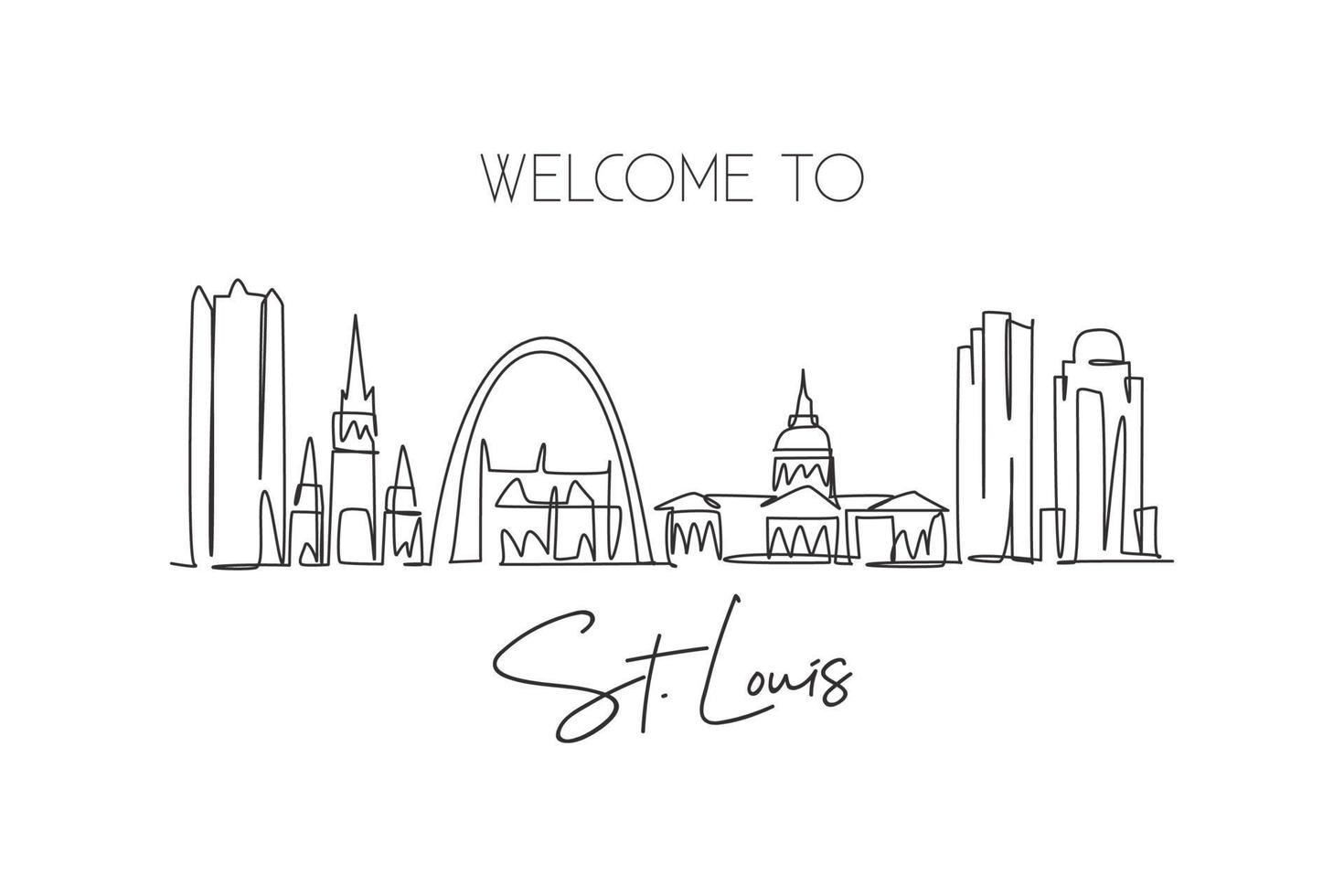 een enkele lijntekening van st. De skyline van de stad van Louis, Verenigde Staten. historisch stadslandschap ter wereld. beste vakantiebestemming poster. bewerkbare lijn trendy doorlopende lijn tekenen ontwerp vectorillustratie vector