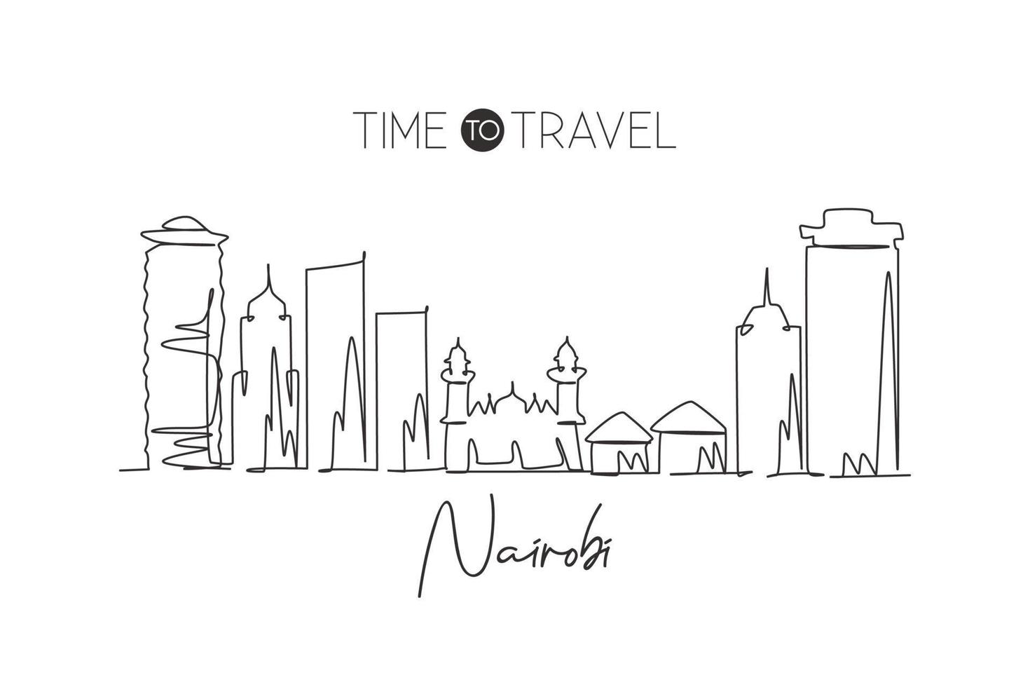 een doorlopende lijntekening de skyline van de stad van Nairobi, Kenia. mooie historische ansichtkaart. wereld landschap toerisme en reizen vakantie. bewerkbare stijlvolle lijn enkele lijn tekenen ontwerp vectorillustratie vector