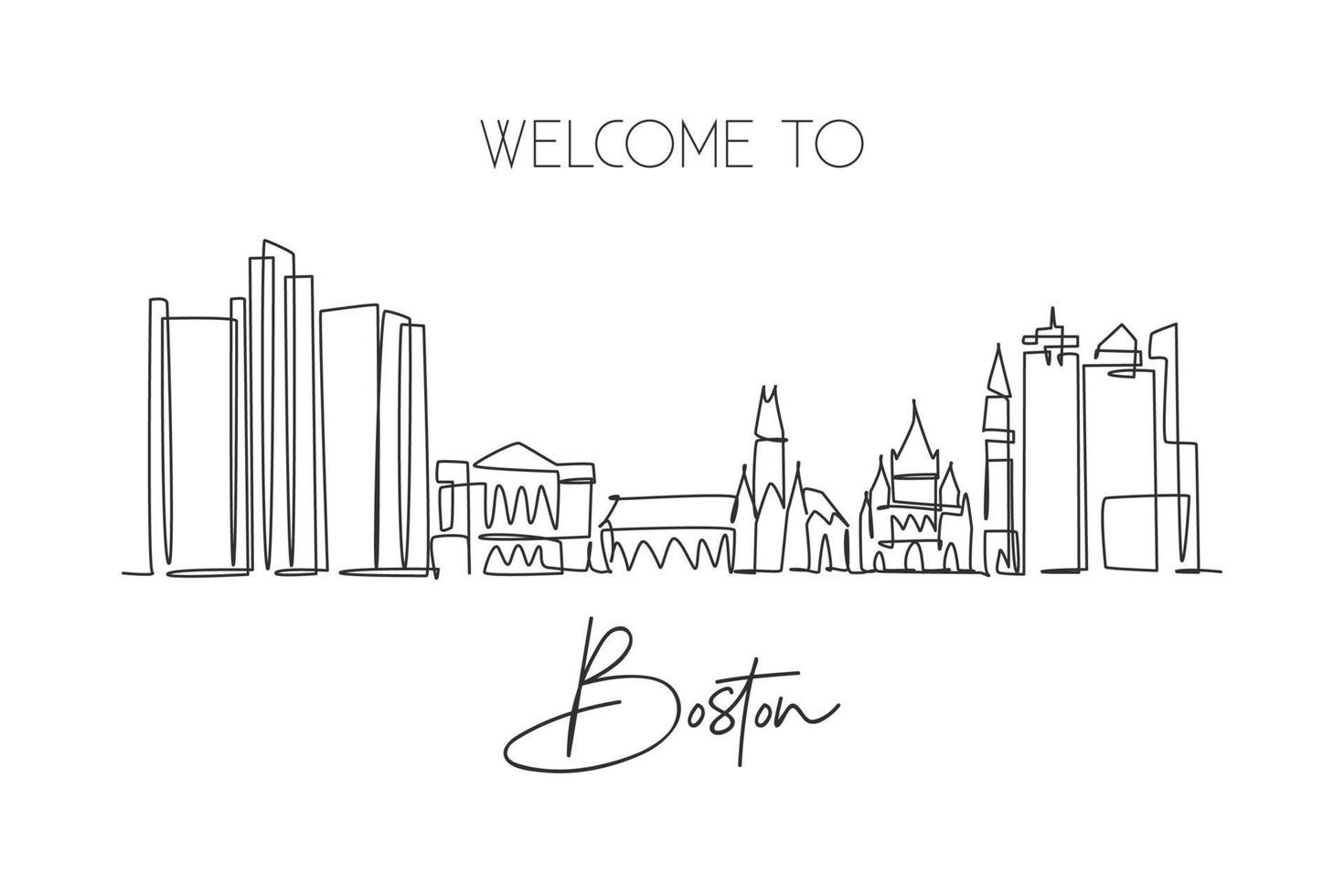 een enkele lijntekening skyline van Boston, Verenigde Staten. historisch stadslandschap in de wereld. beste vakantiebestemming kunst aan de muur. bewerkbare trendy doorlopende lijntekening ontwerp vectorillustratie vector