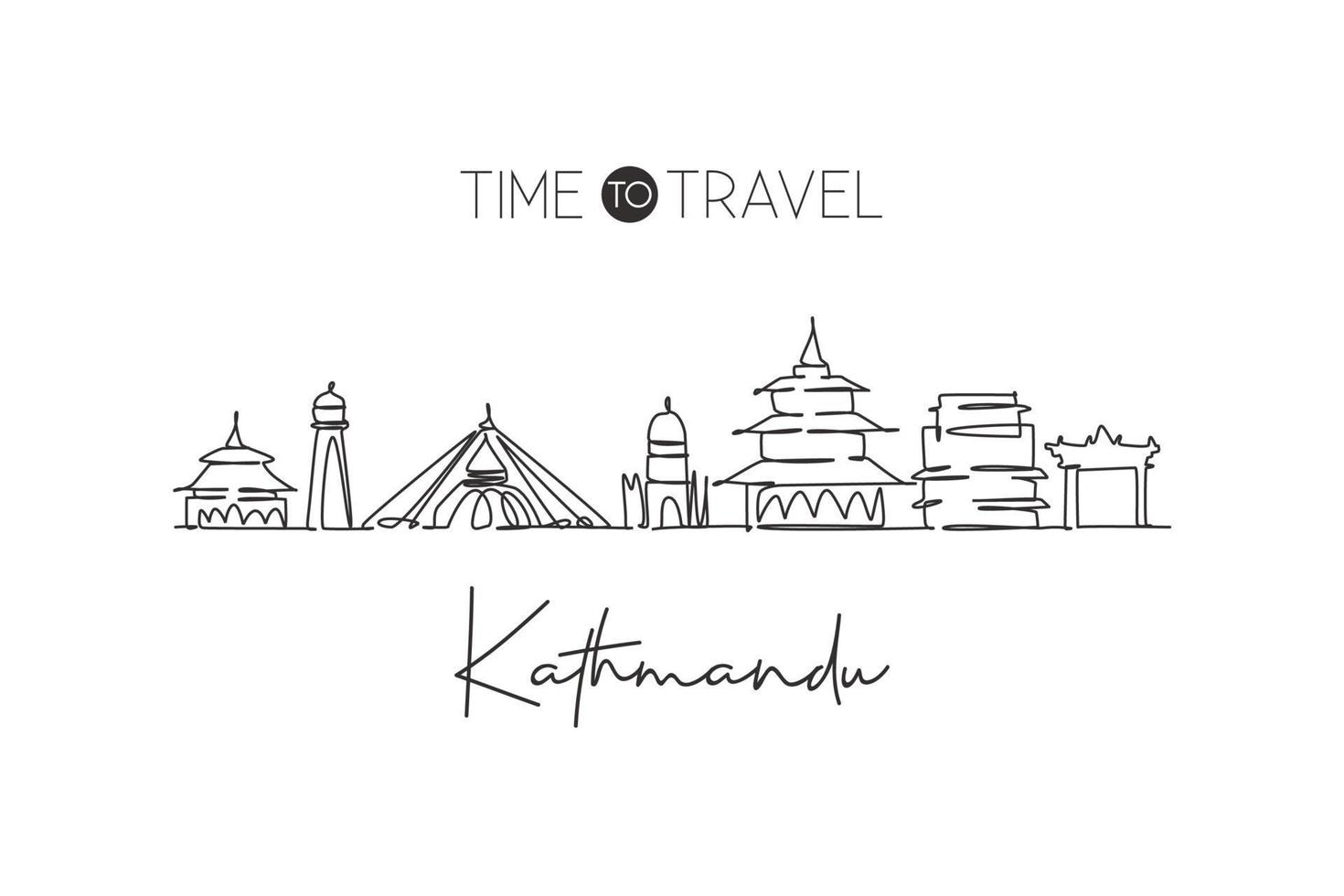enkele doorlopende lijntekening skyline van kathmandu, nepal. beroemde stad schraper landschap thuis muur decor poster print. wereld reisbestemming concept. moderne één lijn tekenen ontwerp vectorillustratie vector