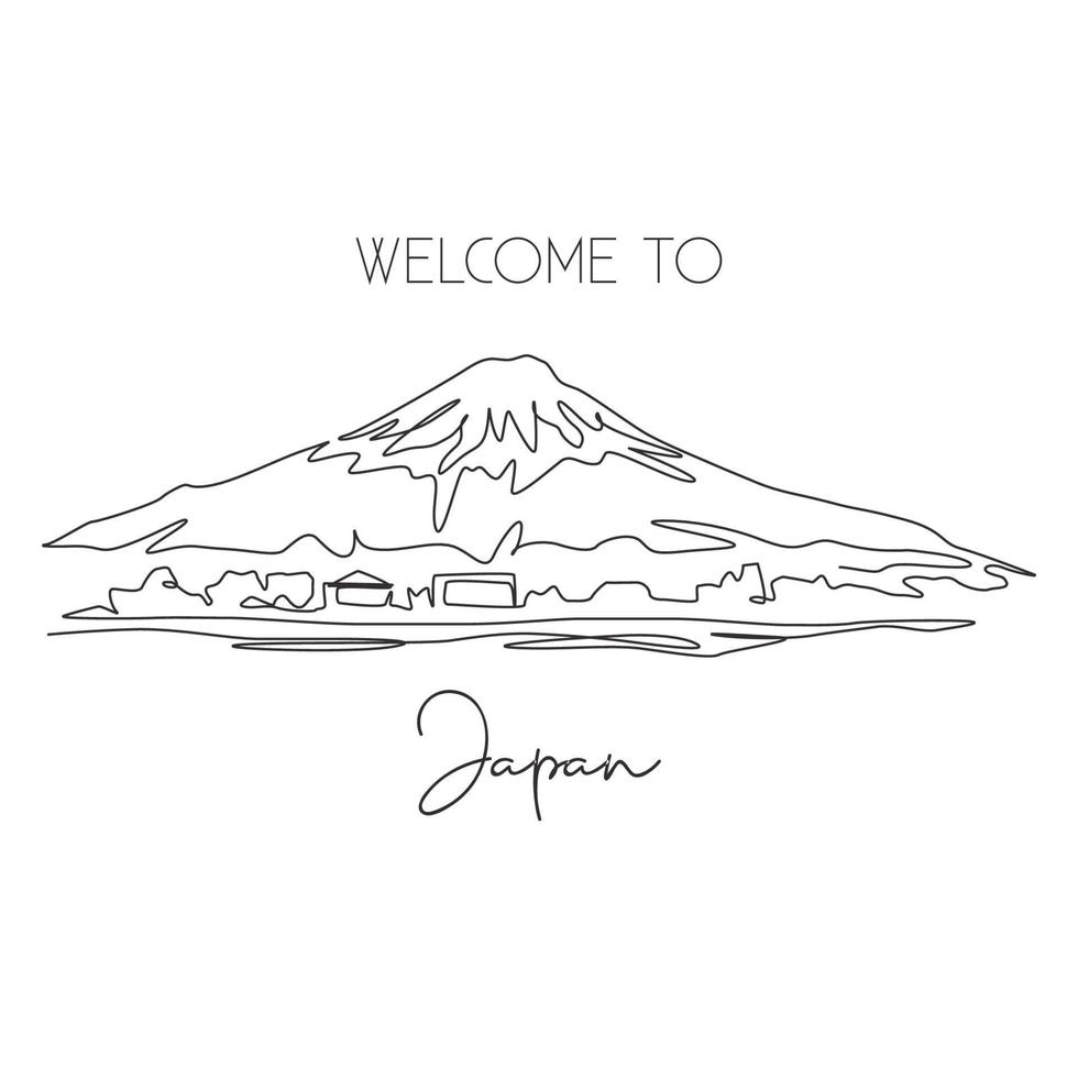 enkele doorlopende lijntekening Mount Fuji-landschapsoriëntatiepunt. prachtige plek in honshu, japan. wereld reizen home decor kunst aan de muur poster print concept. moderne één lijn tekenen ontwerp vectorillustratie vector