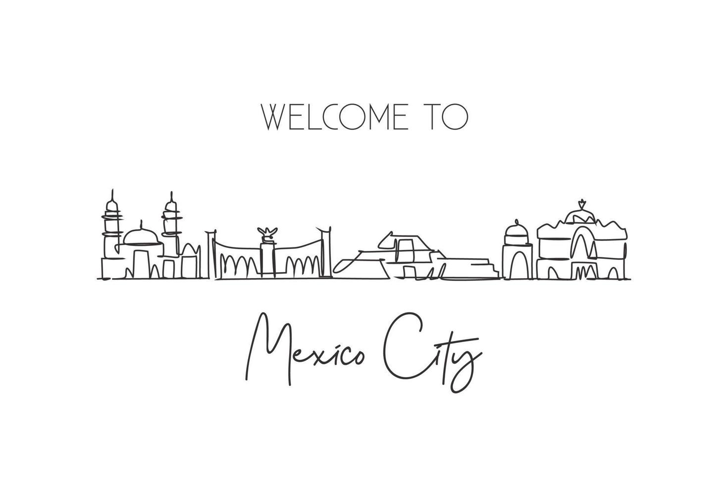 enkele doorlopende lijntekening mexico skyline, mexico. beroemde stad schraper landschap. wereld reisbestemming briefkaart print concept. bewerkbare lijn moderne één lijn tekenen ontwerp vectorillustratie vector