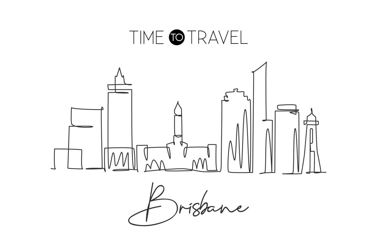 een doorlopende lijntekening van de skyline van de stad van brisbane, australië. mooi oriëntatiepunt. wereld landschap toerisme reizen vakantie poster. bewerkbare stijlvolle lijn enkele lijn tekenen ontwerp vectorillustratie vector