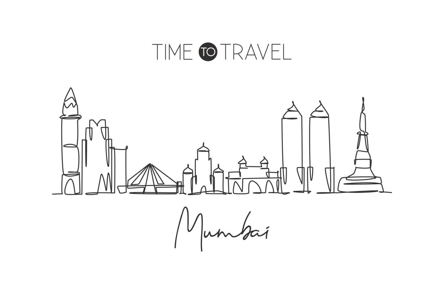 een enkele lijntekening van de skyline van de stad Mumbai, India. historisch stadslandschap ter wereld. beste vakantiebestemming. bewerkbare lijn trendy doorlopende lijn tekenen ontwerp vector grafische afbeelding