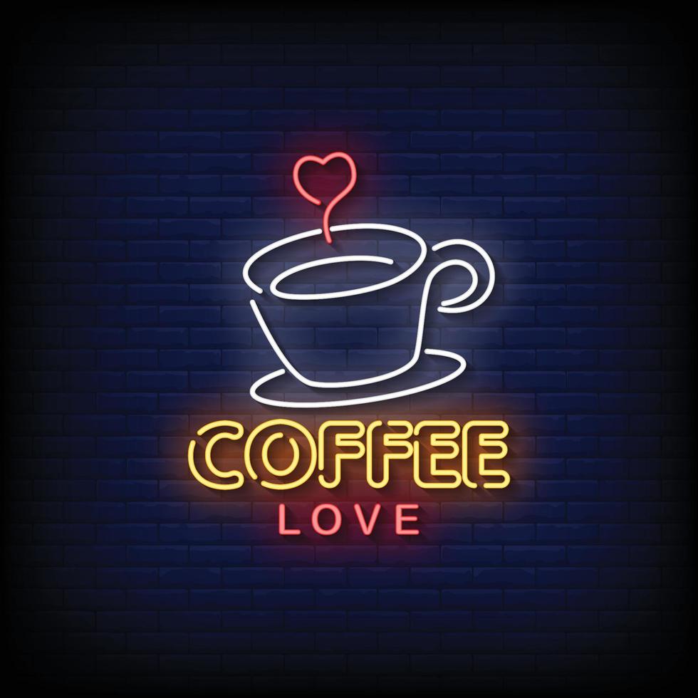 koffie liefde neonreclames stijl tekst vector