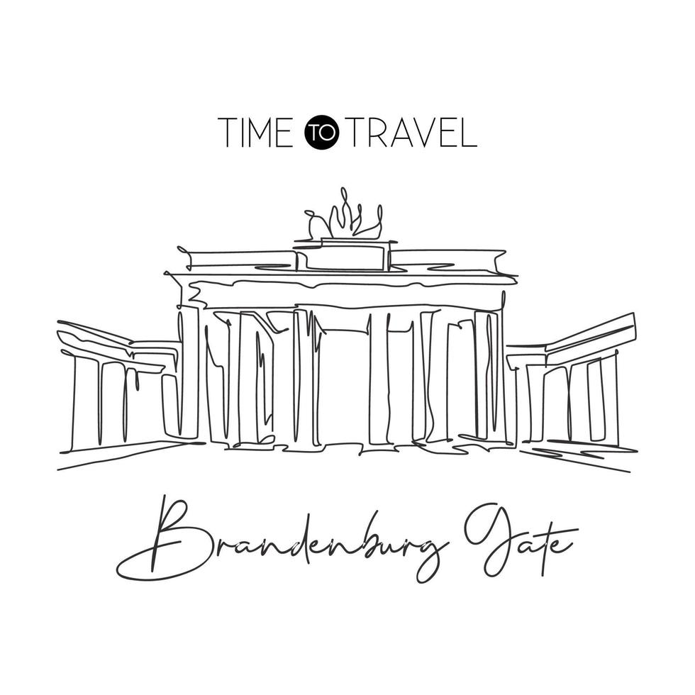 enkele doorlopende lijntekening Brandenburger Tor landmark. mooie beroemde plaats in berlijn, duitsland. wereld reizen huis muur decor poster print concept. moderne één lijn tekenen ontwerp vectorillustratie vector