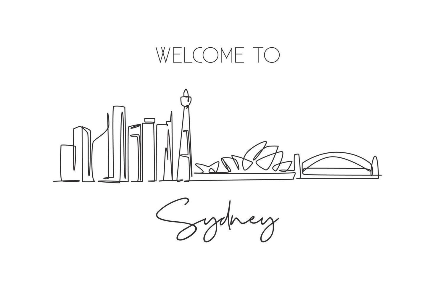 een doorlopende lijntekening van de skyline van de stad van Sydney, Australië. mooi oriëntatiepunt. wereld landschap toerisme reizen vakantie poster. bewerkbare stijlvolle lijn enkele lijn tekenen ontwerp vectorillustratie vector