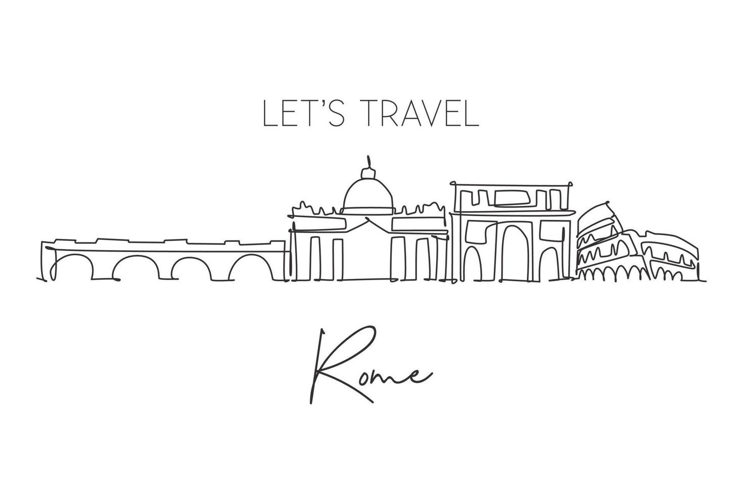 enkele doorlopende lijntekening van de skyline van de stad van rome, italië. beroemde roma stad wolkenkrabber landschap. wereld reizen huis muur decor poster print kunst concept. moderne één lijn tekenen ontwerp vectorillustratie vector