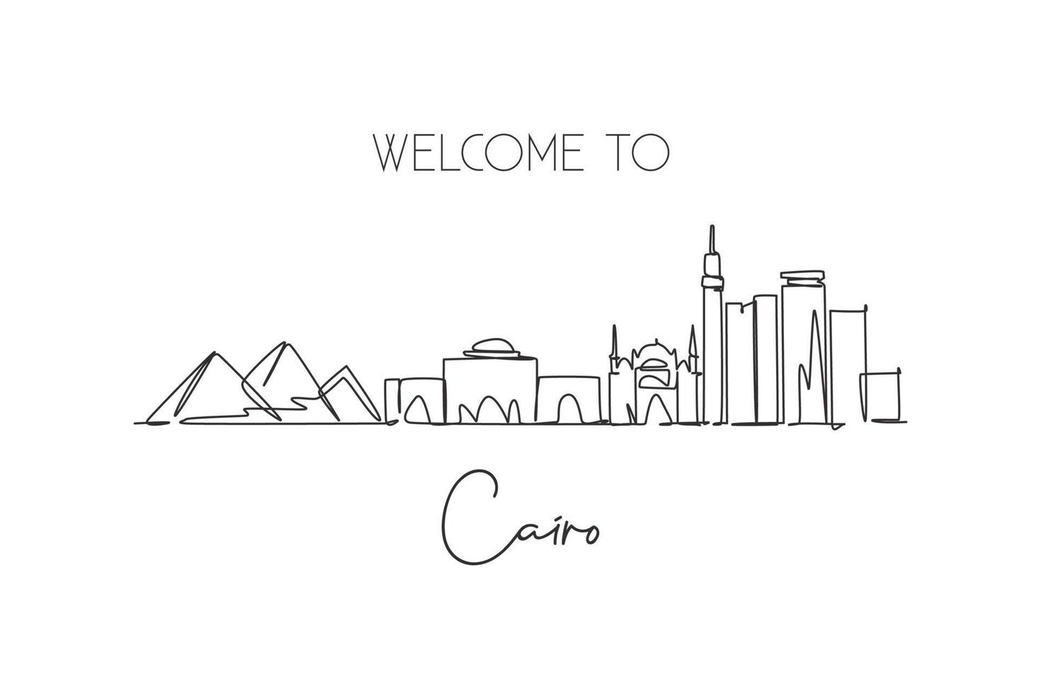 een doorlopende lijntekening van de skyline van de stad Caïro, Egypte. mooi oriëntatiepunt. wereld landschap toerisme en reizen vakantie. bewerkbare stijlvolle lijn enkele lijn tekenen ontwerp vector grafische afbeelding