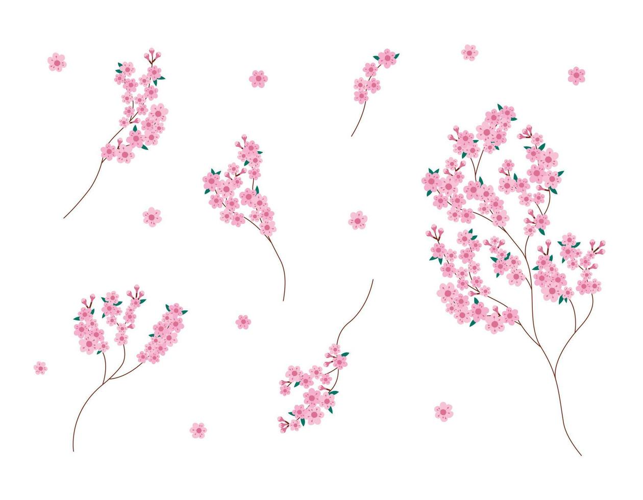 Sakura bloesem takken geïsoleerde set. vector collectie van bloeiende sakura bloemen. ontwerp bloemenelementen op witte backround