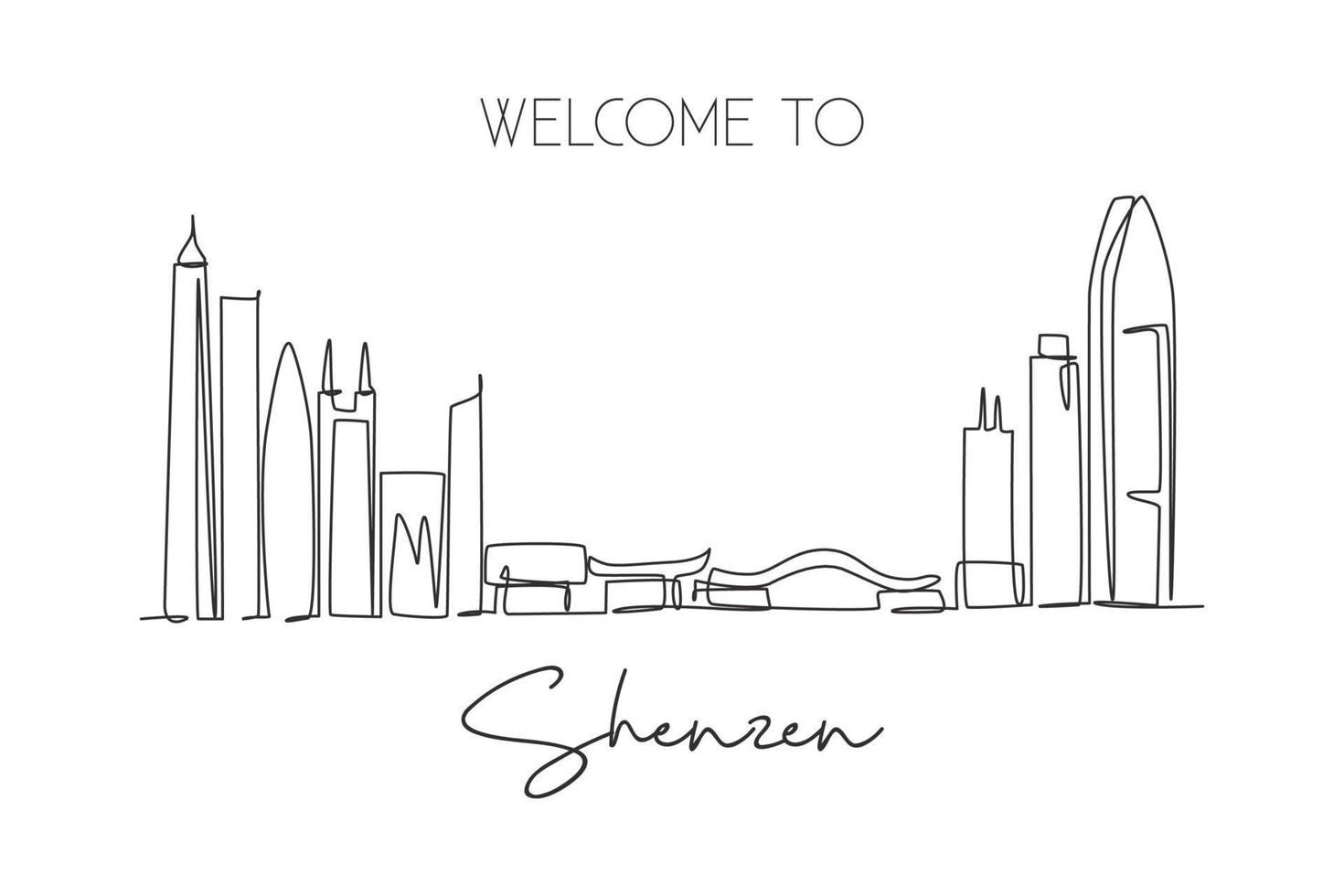 een doorlopende lijntekening skyline van de stad Shenzhen, china. mooi oriëntatiepunt. wereld landschap toerisme en reizen vakantie. bewerkbare stijlvolle lijn één lijn tekenen ontwerp grafische vectorillustratie vector