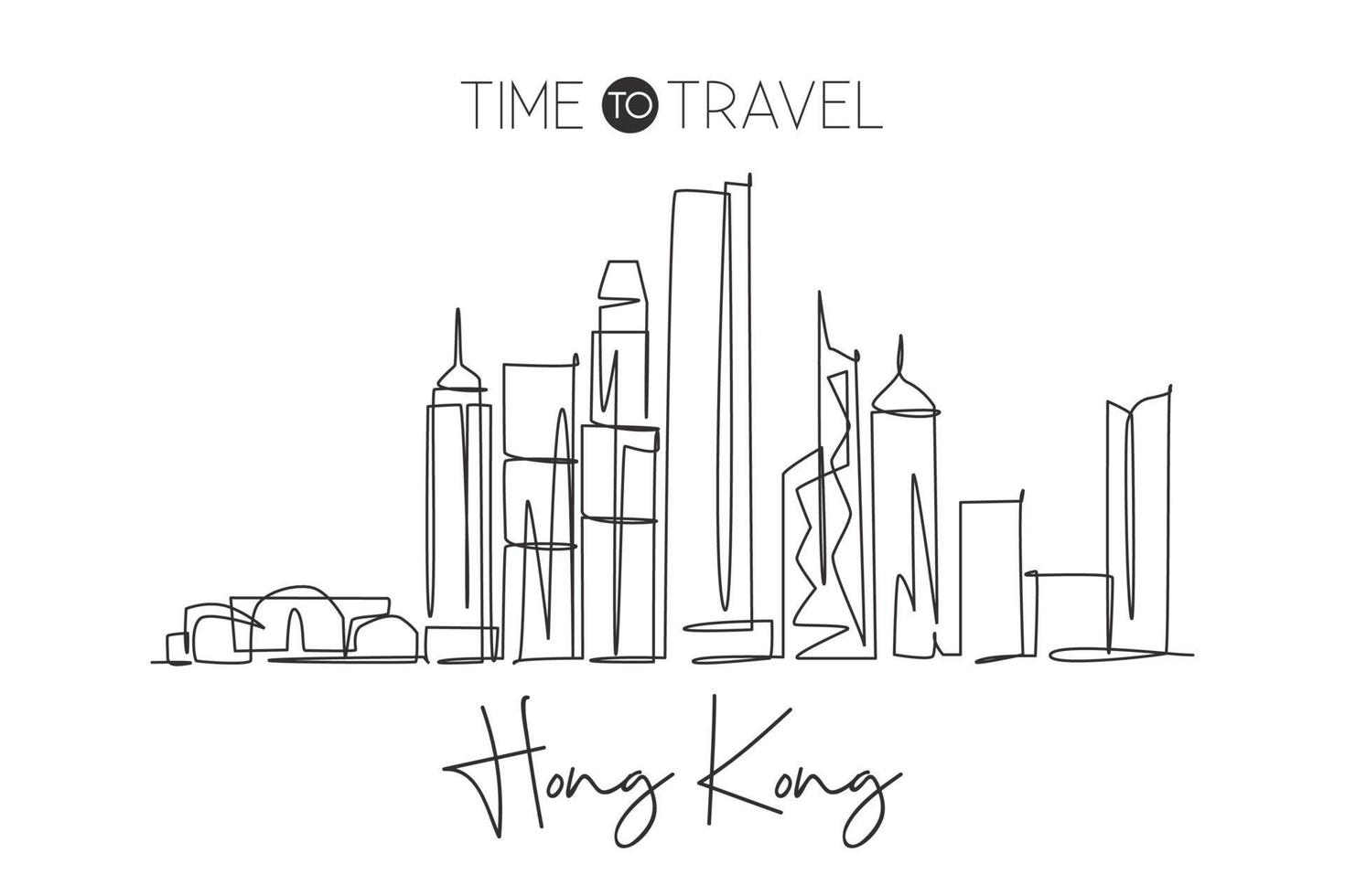 een doorlopende lijntekening van de skyline van de stad van hong kong, china. mooie monumentale muur decor poster print. wereld landschap toerisme reizen vakantie. stijlvolle enkele lijn tekenen ontwerp vectorillustratie vector