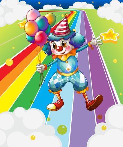 Een clown met ballonnen in de kleurrijke straat vector