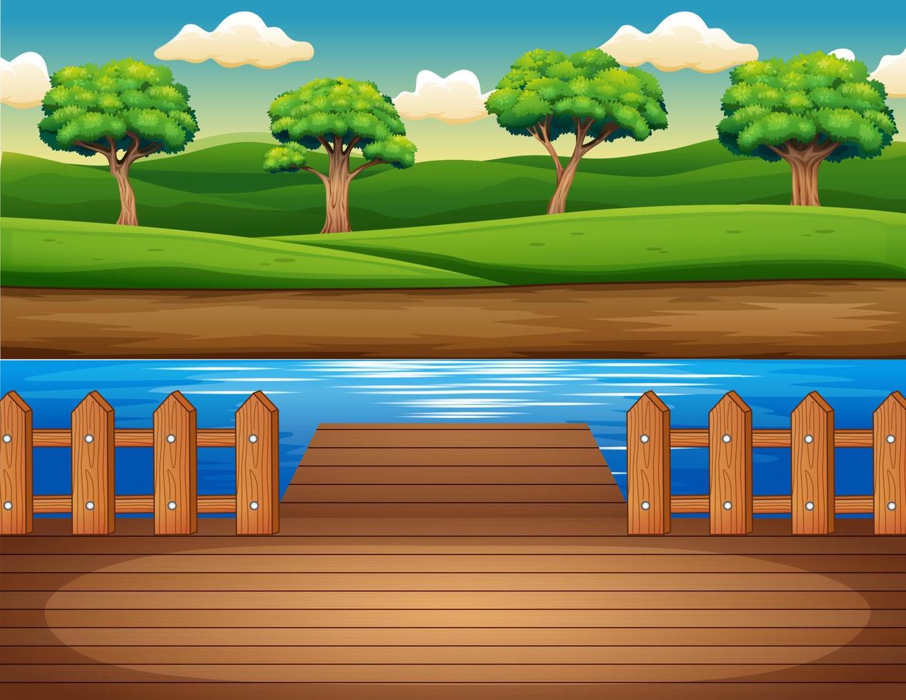 houten pier met uitzicht op het bos vector