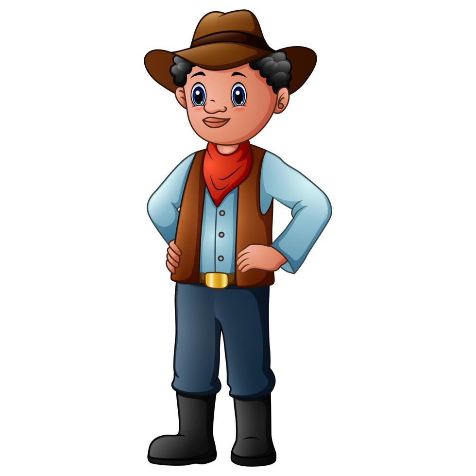 oude cowboy met een rode bandana, hoed en laarzen vector