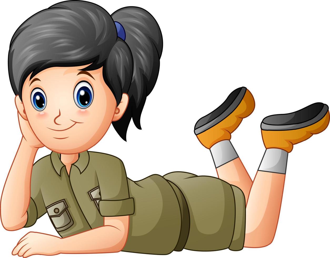 scout meisje cartoon liggend op een witte achtergrond vector
