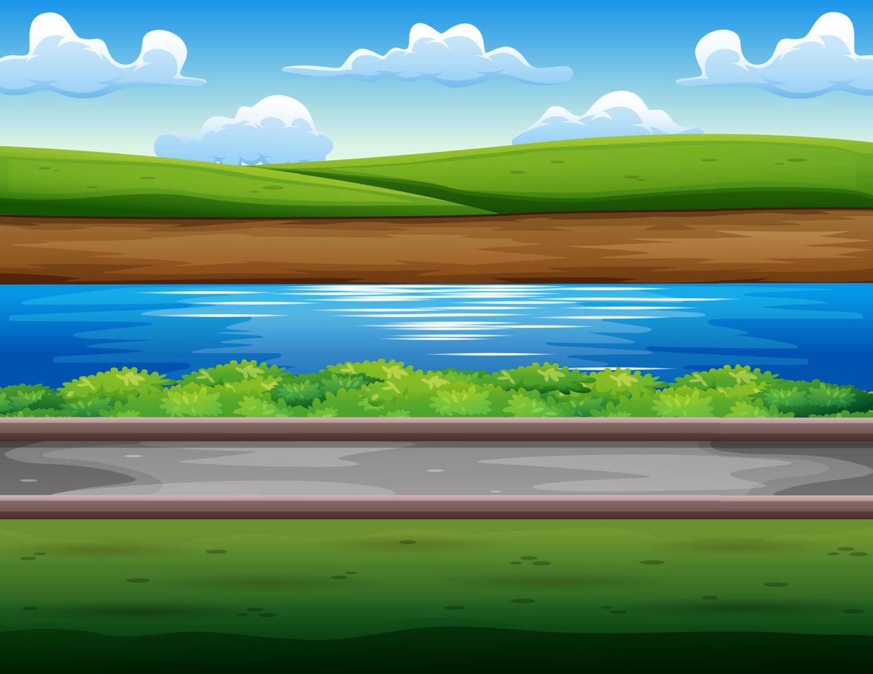 groen veld in de illustratie aan de rivier vector