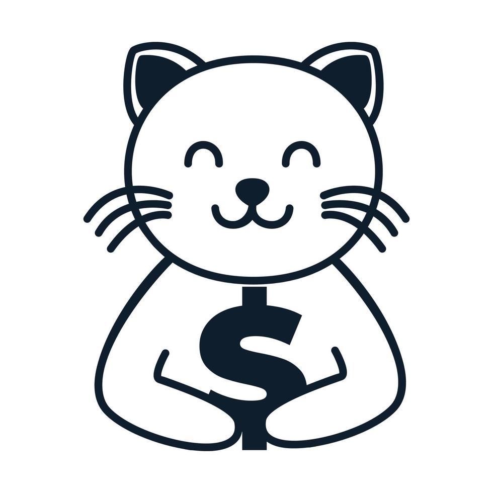 dier huisdieren kat kitty kitten met geld schattige lijnen logo vector pictogram ontwerp