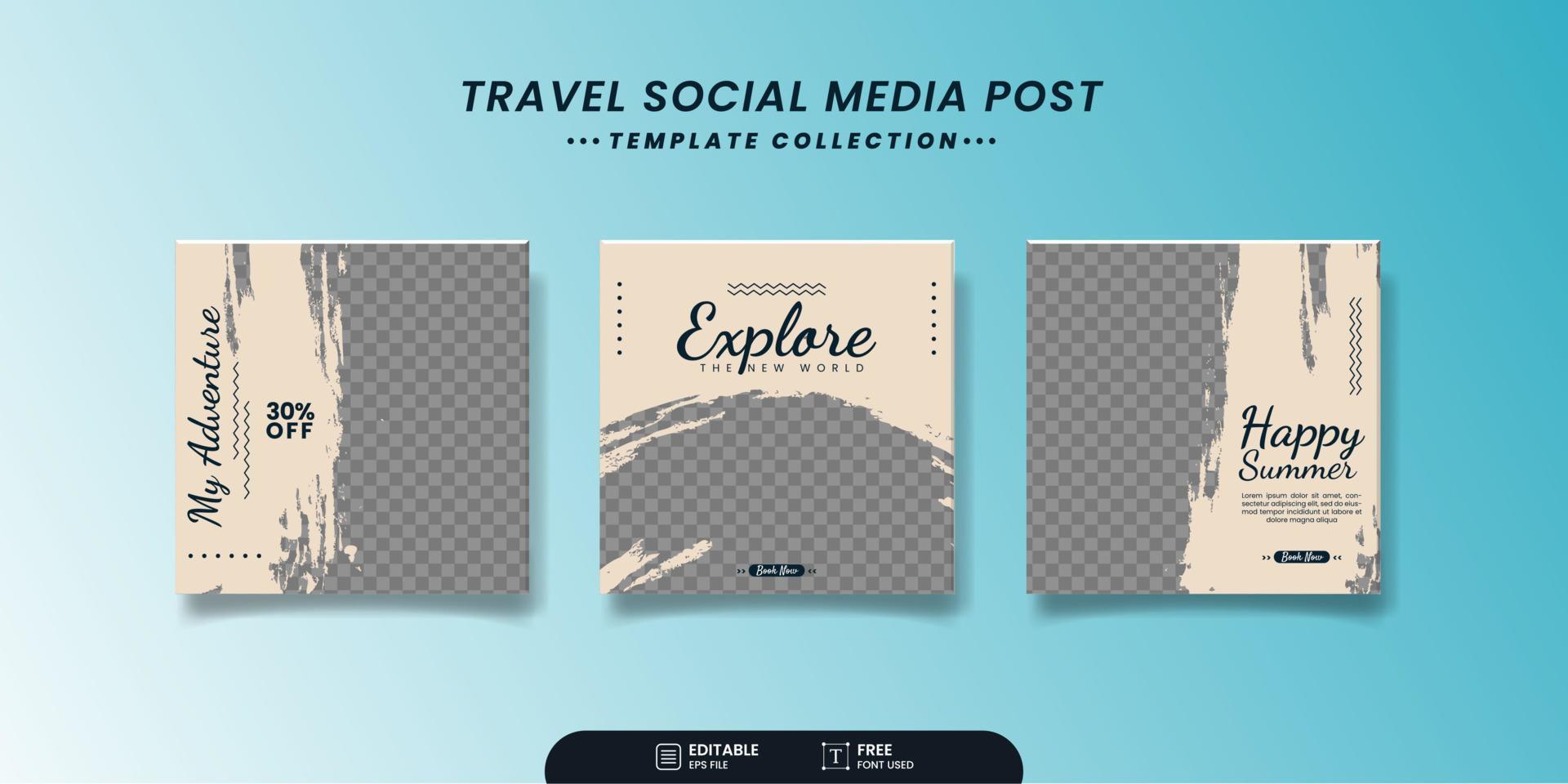 set bewerkbare social media bannerpostsjabloon voor reisverkoop vector