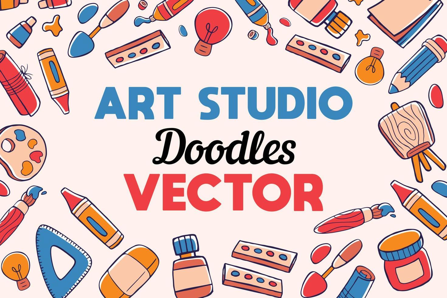 kunststudio doodles vector achtergrond in cartoon-stijl