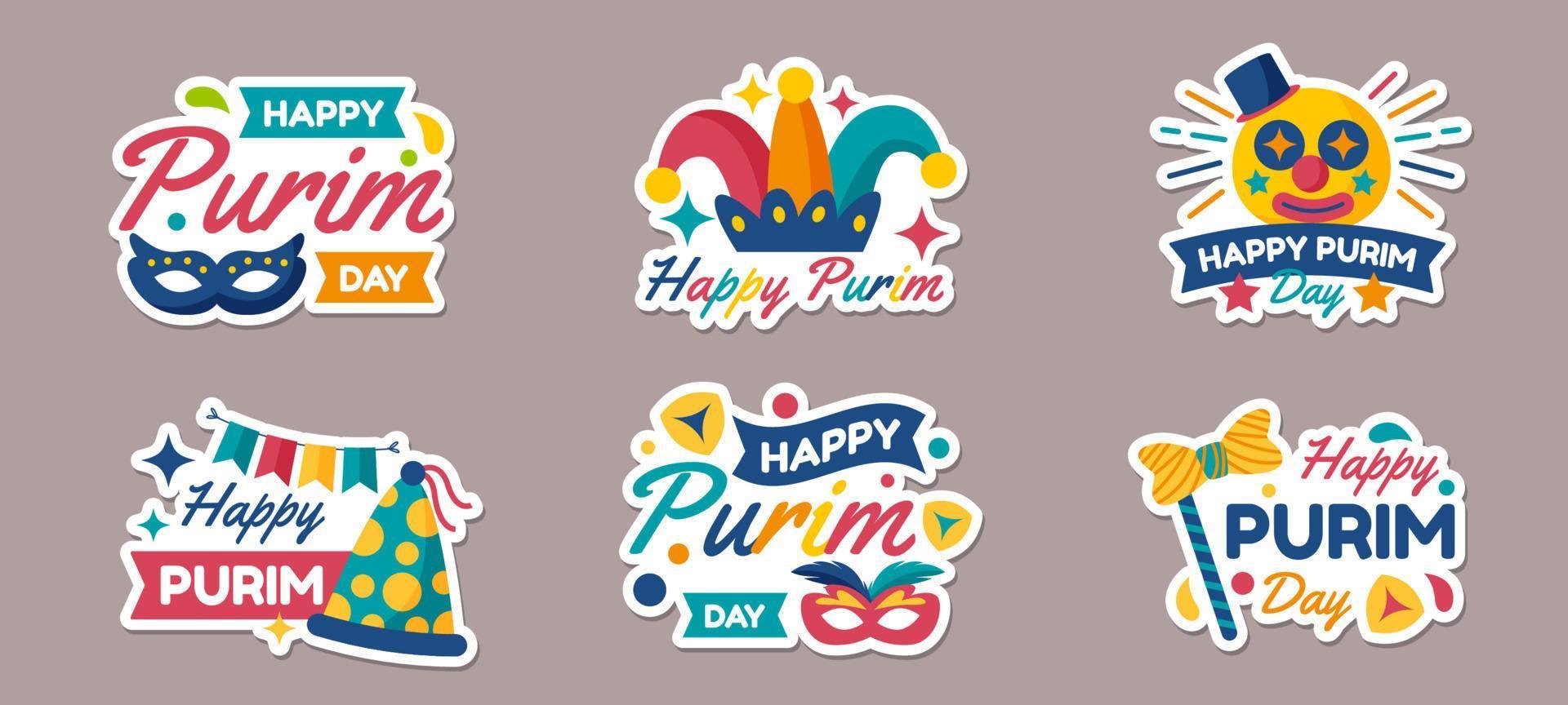 happy purim stickerset vector