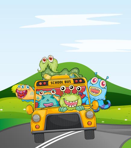 monsters in de schoolbus vector